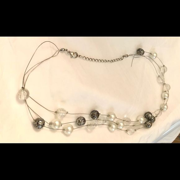 Floating beads on wire clear, gray, white, 16 1/2 in. necklace - Picture 10 of 11